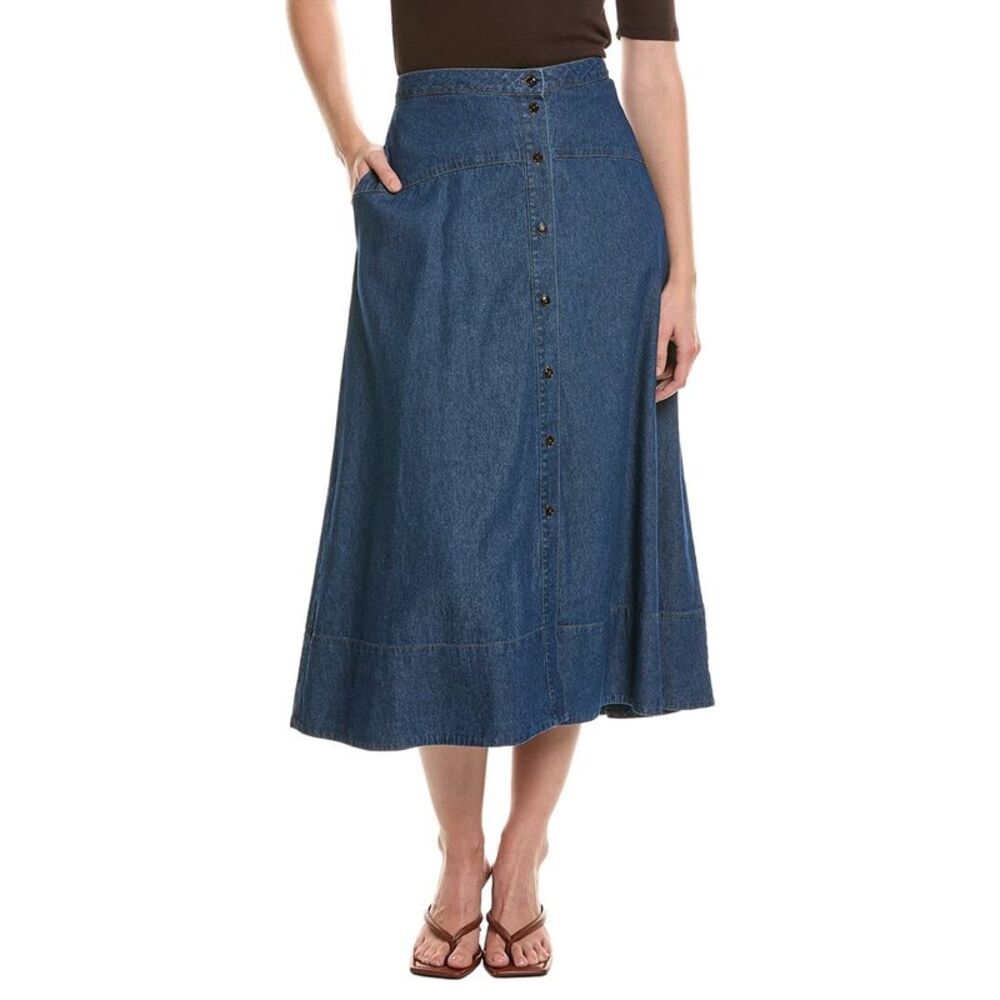Anne Klein Womens  Button Front Midi Skirt, Blue